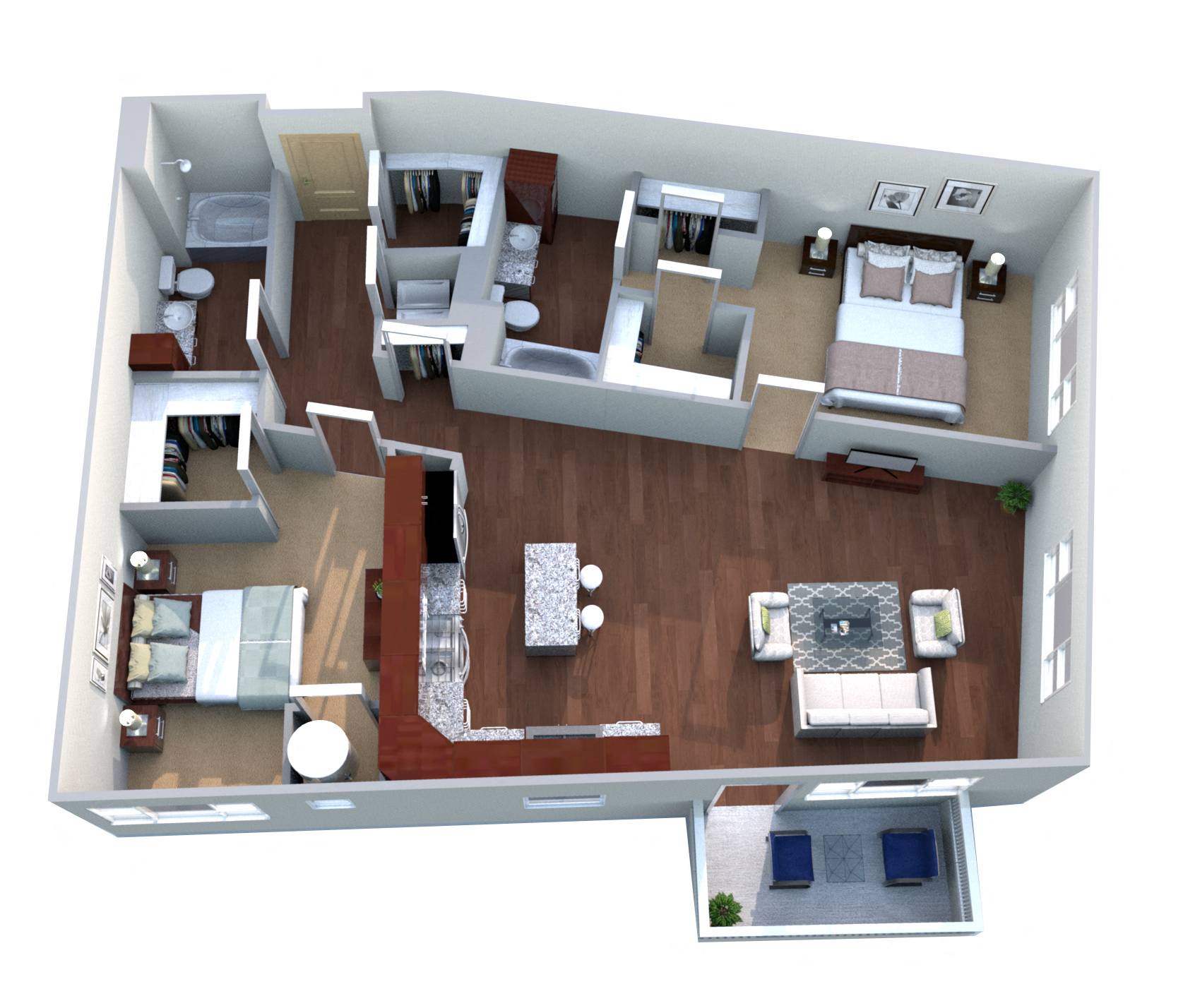 Floor plan for 2 beds, 2 baths, 1251 sqft